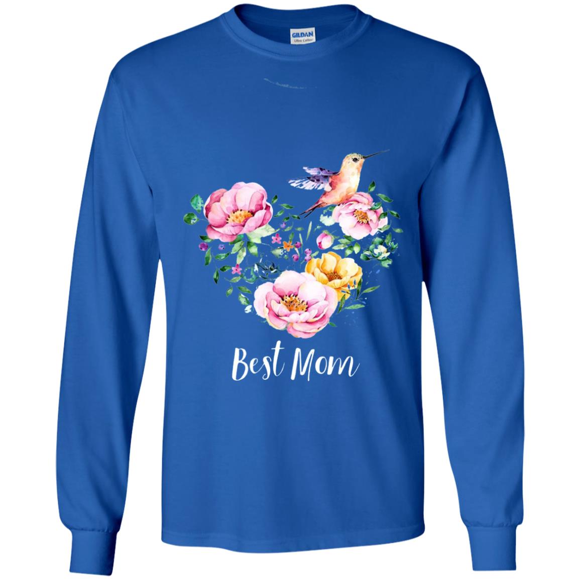Best Mom Hummingbird Flower Heart Mommy Shirt Royal