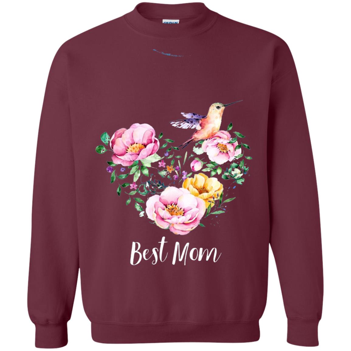 Best Mom Hummingbird Flower Heart Mommy Shirt Maroon