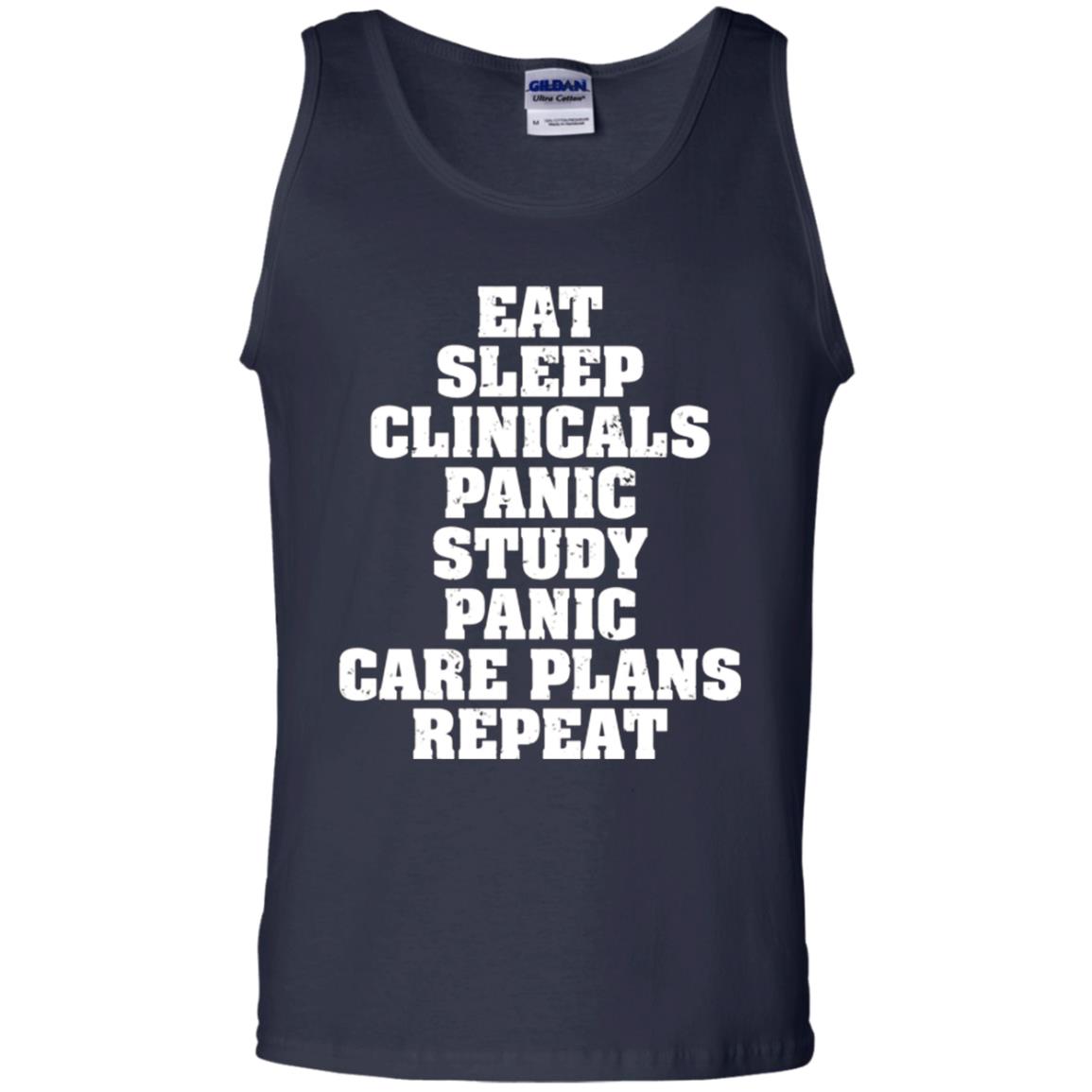 Funny Nursing Student T-shirt Eat Sleep Clinicals Panic Navy