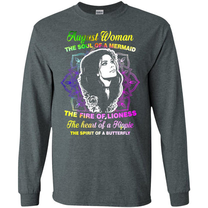 August Woman Shirt The Soul Of A Mermaid The Fire Of Lioness The Heart Of A Hippeie The Spirit Of A Butterfly Dark Heather