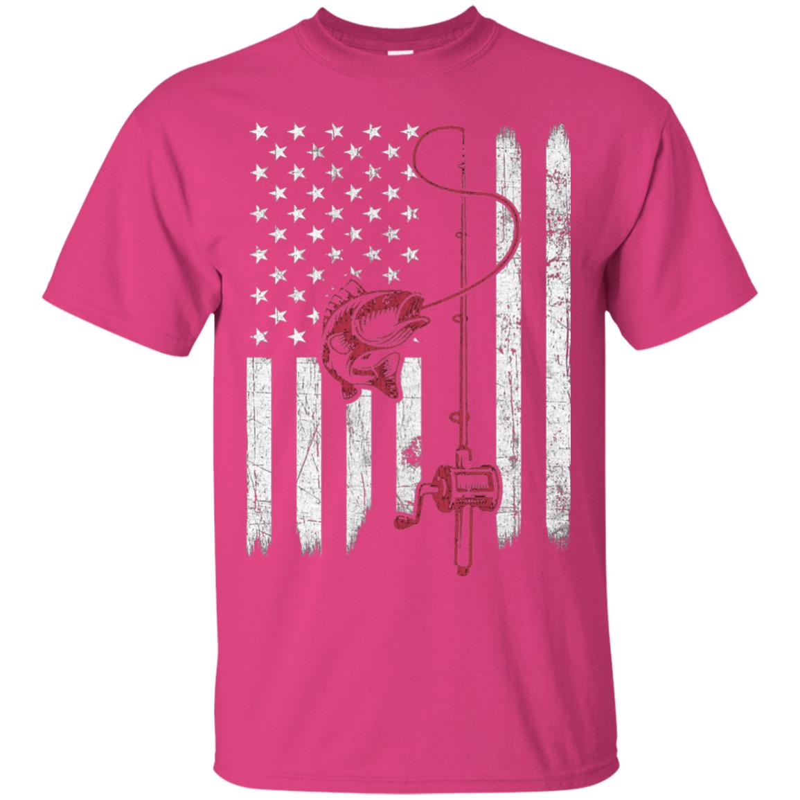 Vintage Fishing With American Flag Bass Fisherman T-shirt Heliconia