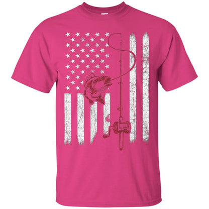 Vintage Fishing With American Flag Bass Fisherman T-shirt Heliconia