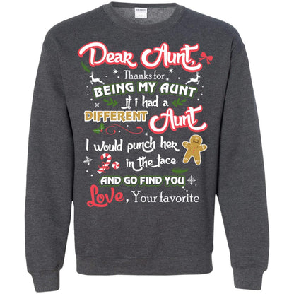 Dear Aunt Thank For Being My Aunt Christmas Holiday T-shirt Dark Heather