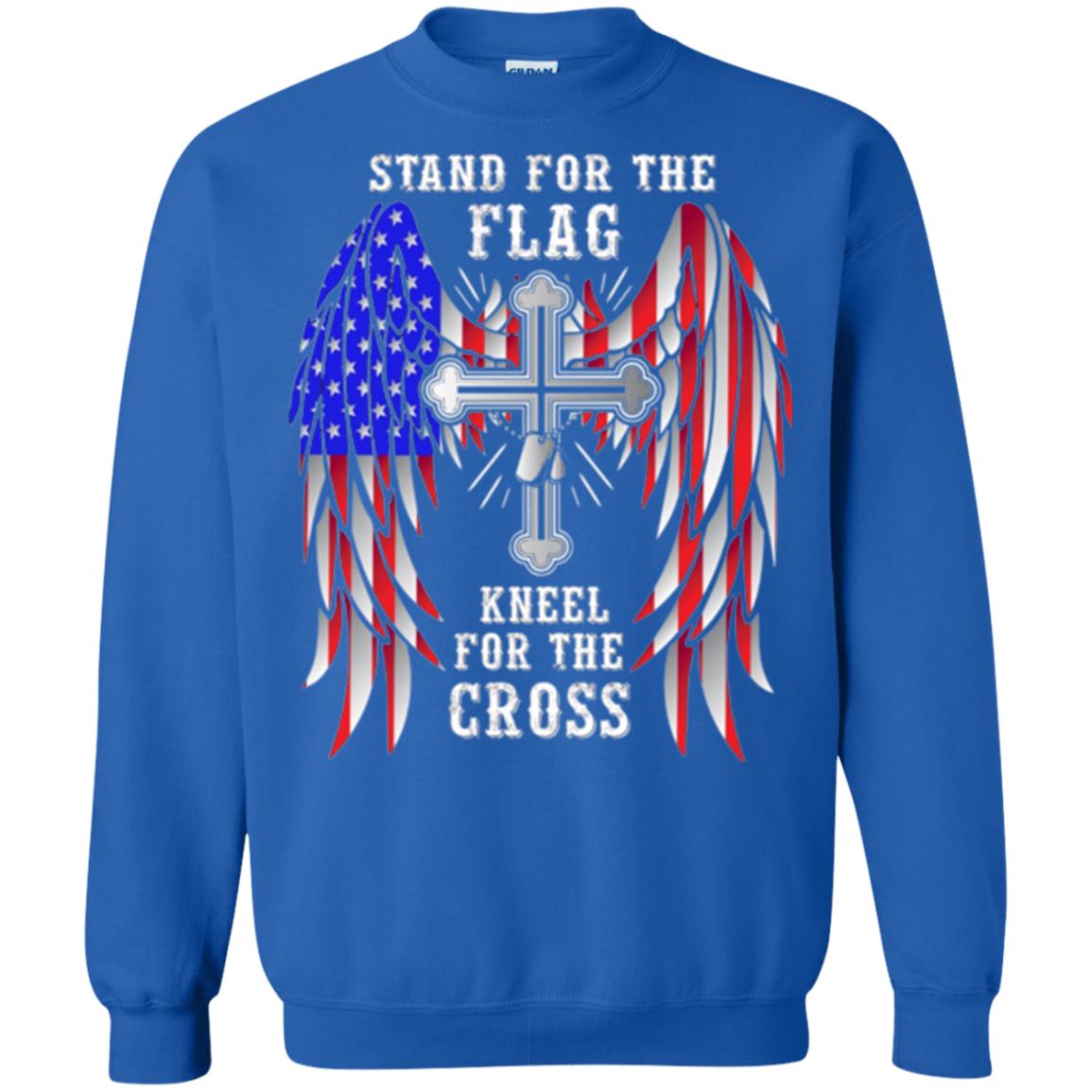 Christian T-shirt Stand For The Flag Kneel For The Cross Royal
