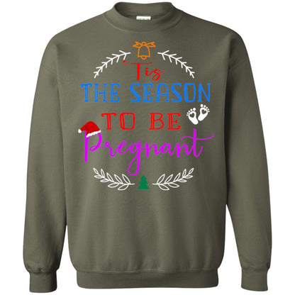 Tis Season To Be Pregnant Pregnancy Announcement Gift Shirt Military Green