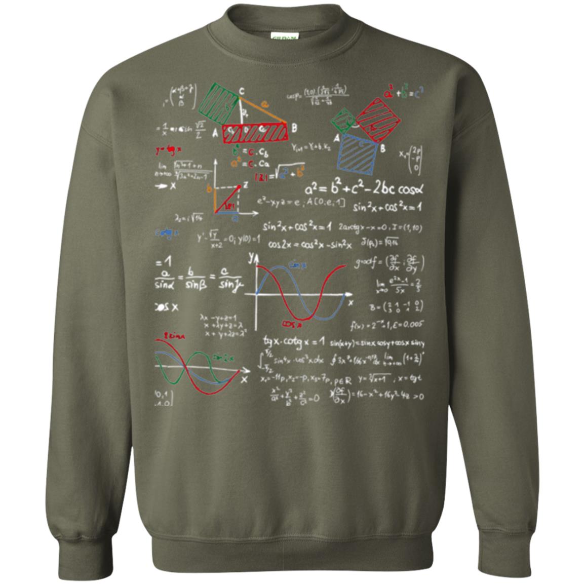 Math Lover T-shirt Formulas Cheat Sheet Military Green