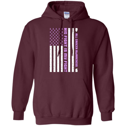 All Cancer Awareness His Fight Is My Fight Lavender Ribbon Stars Flag Of Usa Shirt Maroon