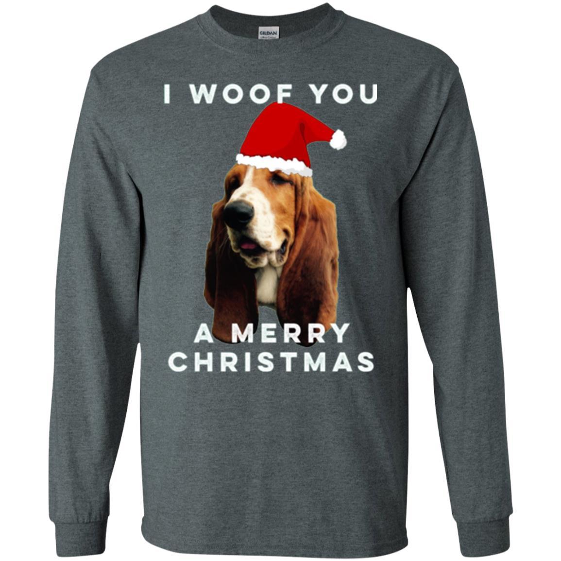 Basset Hound T-shirt I Woof You A Merry Christmas Dark Heather