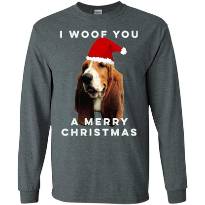 Basset Hound T-shirt I Woof You A Merry Christmas Dark Heather