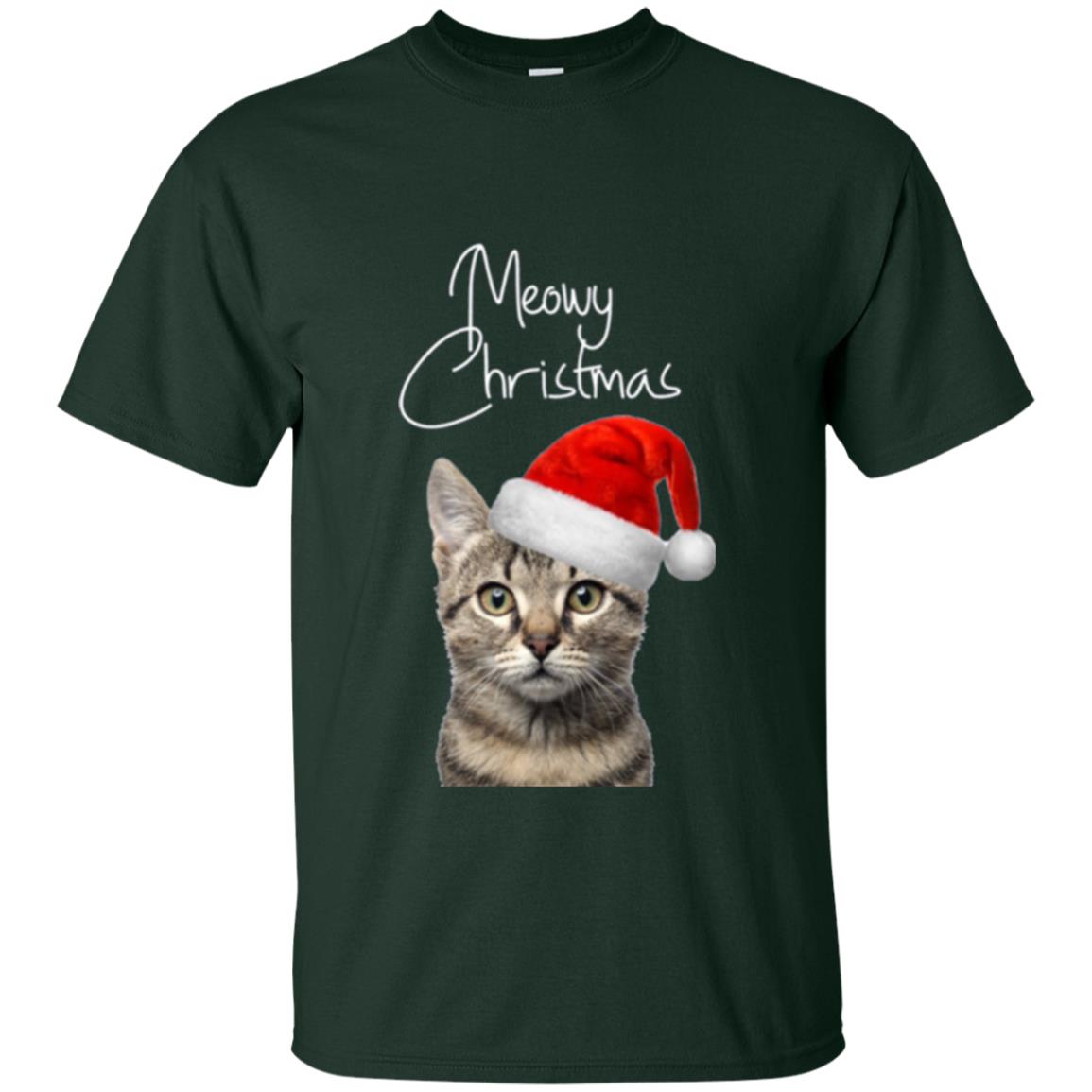 Cat Lovers T-shirt Merry Christmas Forest Green