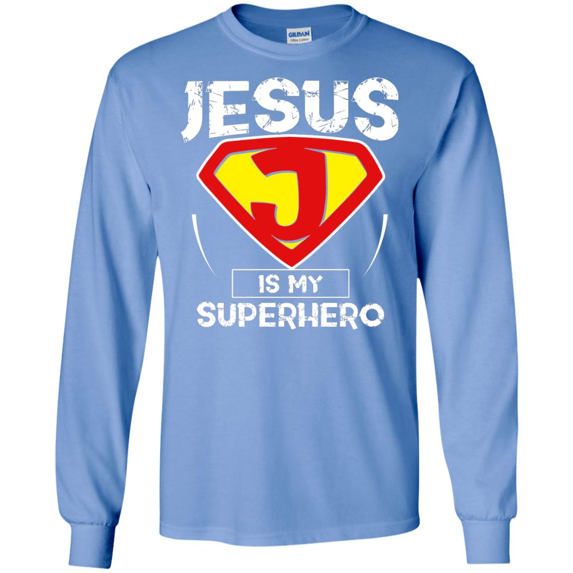 Jesus Is My Superhero Christian Movie Fan T-shirt Carolina Blue