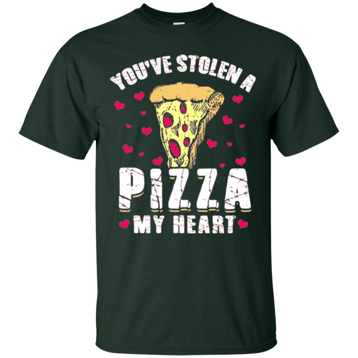 Funny Valentines Day Shirt Food Gift You_ve Stolen Pizza My Heart Forest Green