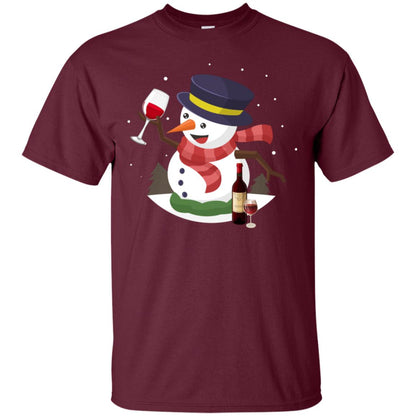 Snowman Cheer Up Wine Drinking Lovers Merry X-mas Gift Shirt Maroon