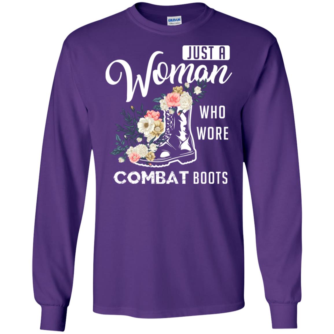 Just A Woman Who More Combat Boots Female Veteran T-shirt Purple