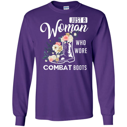 Just A Woman Who More Combat Boots Female Veteran T-shirt Purple