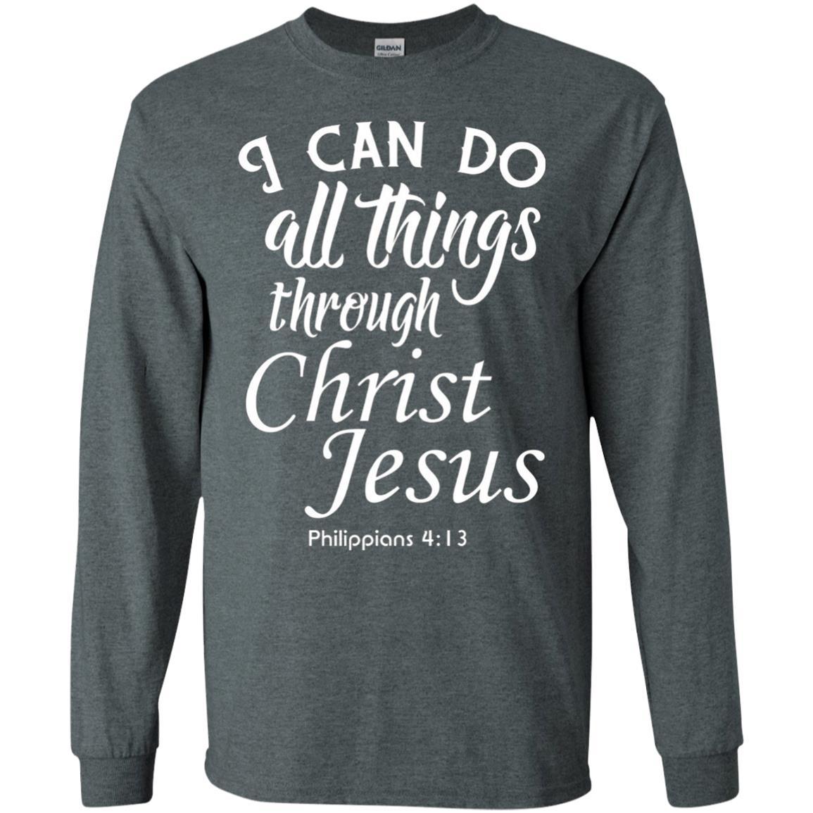 Christian T-shirt I Can Do All Things Through Christ Jesus Dark Heather