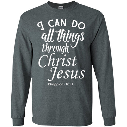 Christian T-shirt I Can Do All Things Through Christ Jesus Dark Heather