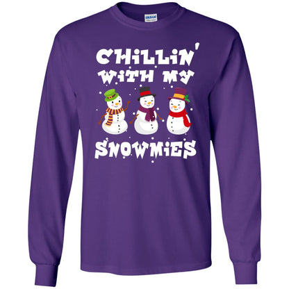 Chillin' With My Snowmie Snowman X-mas Gift Shirt For Mens Womens Kids Purple
