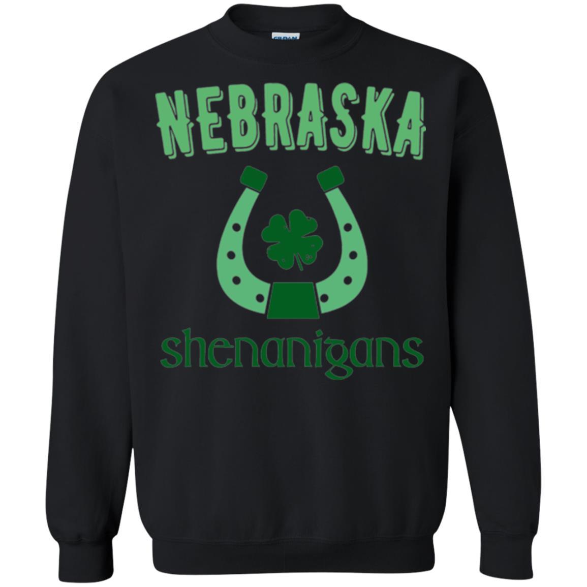 Nebraska Shenanigans Horseshoe Clover St Patrick_s Day T-shirt Black