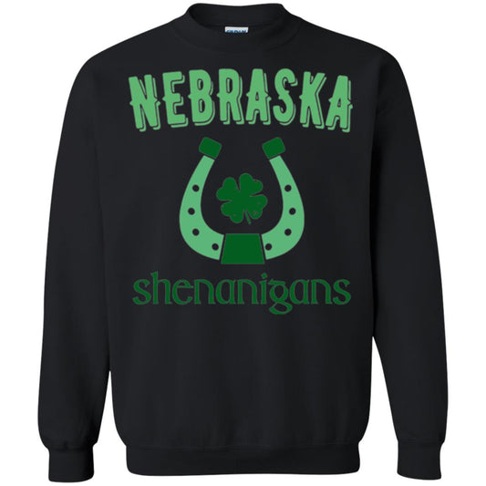 Nebraska Shenanigans Horseshoe Clover St Patrick_s Day T-shirt Black