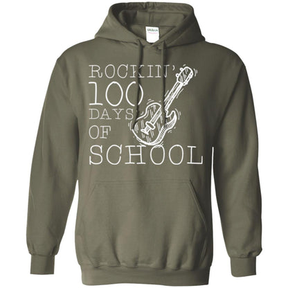 Rockin_ 100 Days Of School Teachers Students T-shirt Military Green