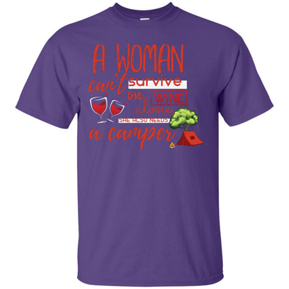 A Woman Cannot Survive On Wine Alone, She Also Needs A Camper Shirt Purple