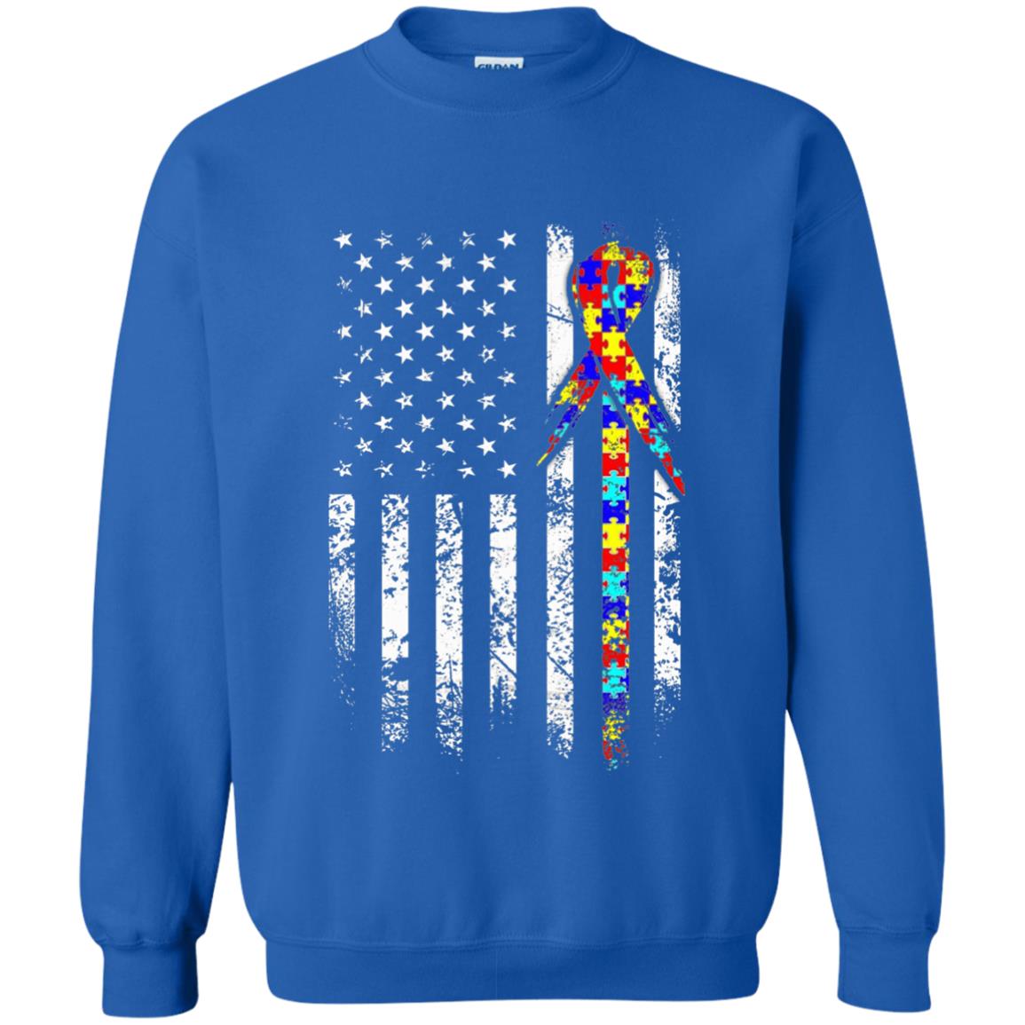 American Flag Distressed Autism Awareness T-shirt Royal