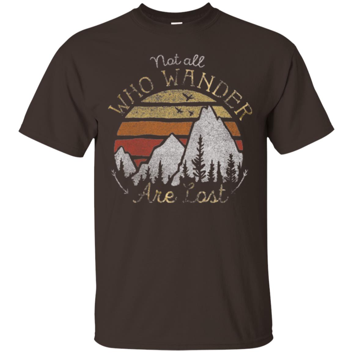 Gradient Mountain Gold T-shirt Not All Who Wander Are Lost Dark Chocolate