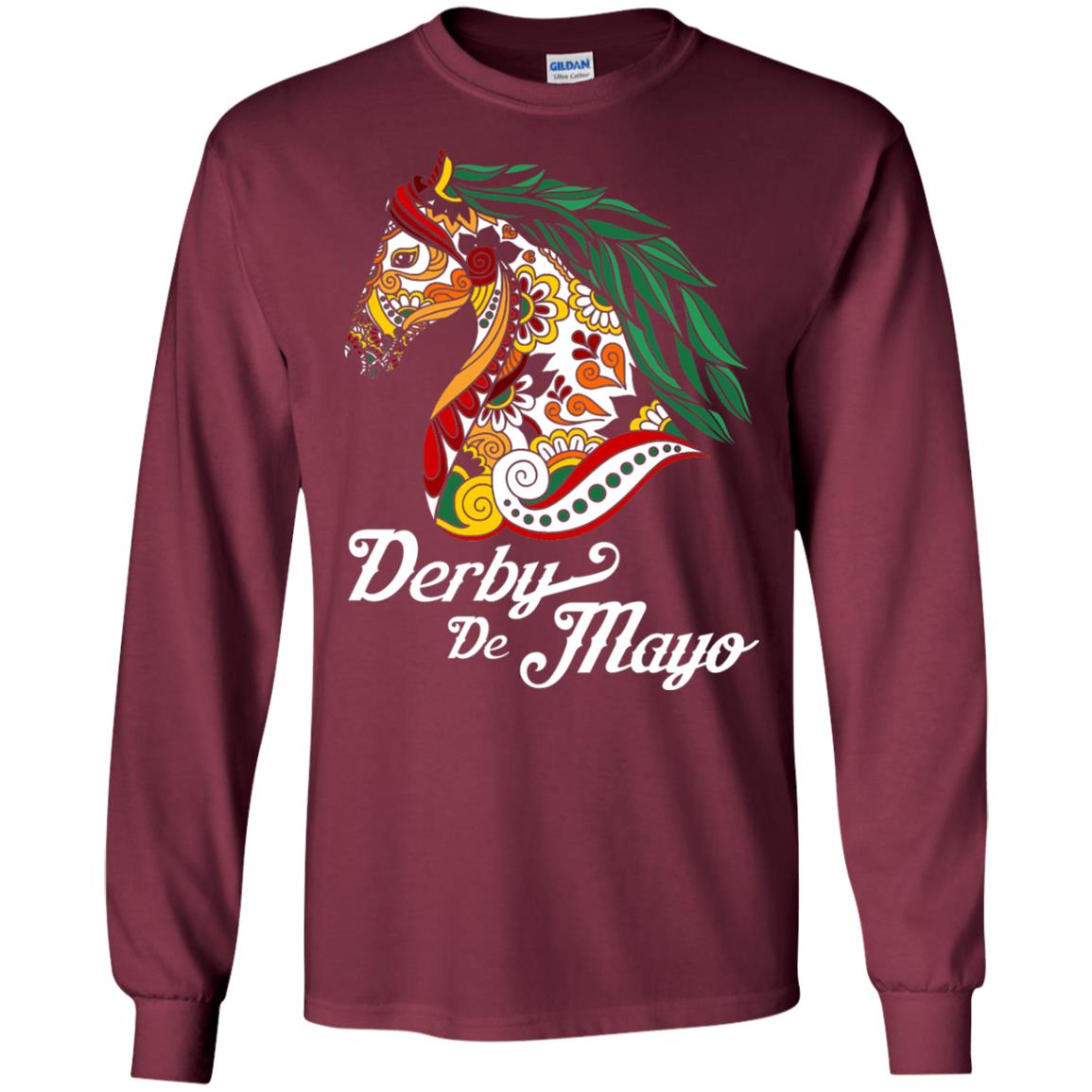Derby Cinco De Mayo Floral Horse Race T-shirt Maroon