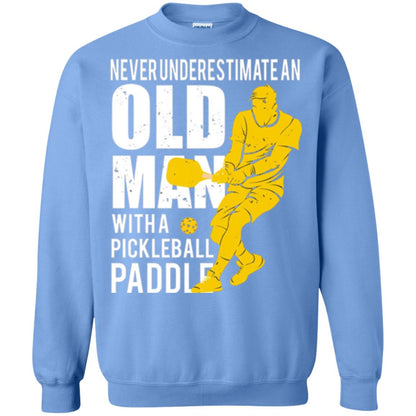 Pickleball T-shirt Never Underestimate Old Man With Pickleball Paddle Carolina Blue
