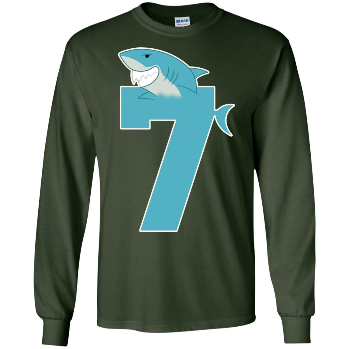 7th Birthday Shark Party Shirt Forest Green