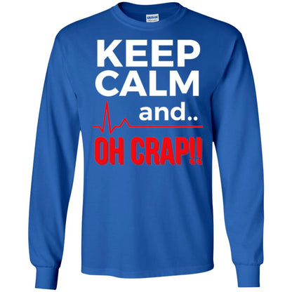 Funny Emergency Room T-shirt Keep Calm Oh Crap Flatline Royal