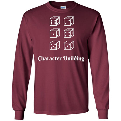 Gamer T-shirt Character Building Rolling Dice Maroon