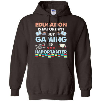 Education Is Important But Gaming Importanter Gamer T-shirt Dark Chocolate