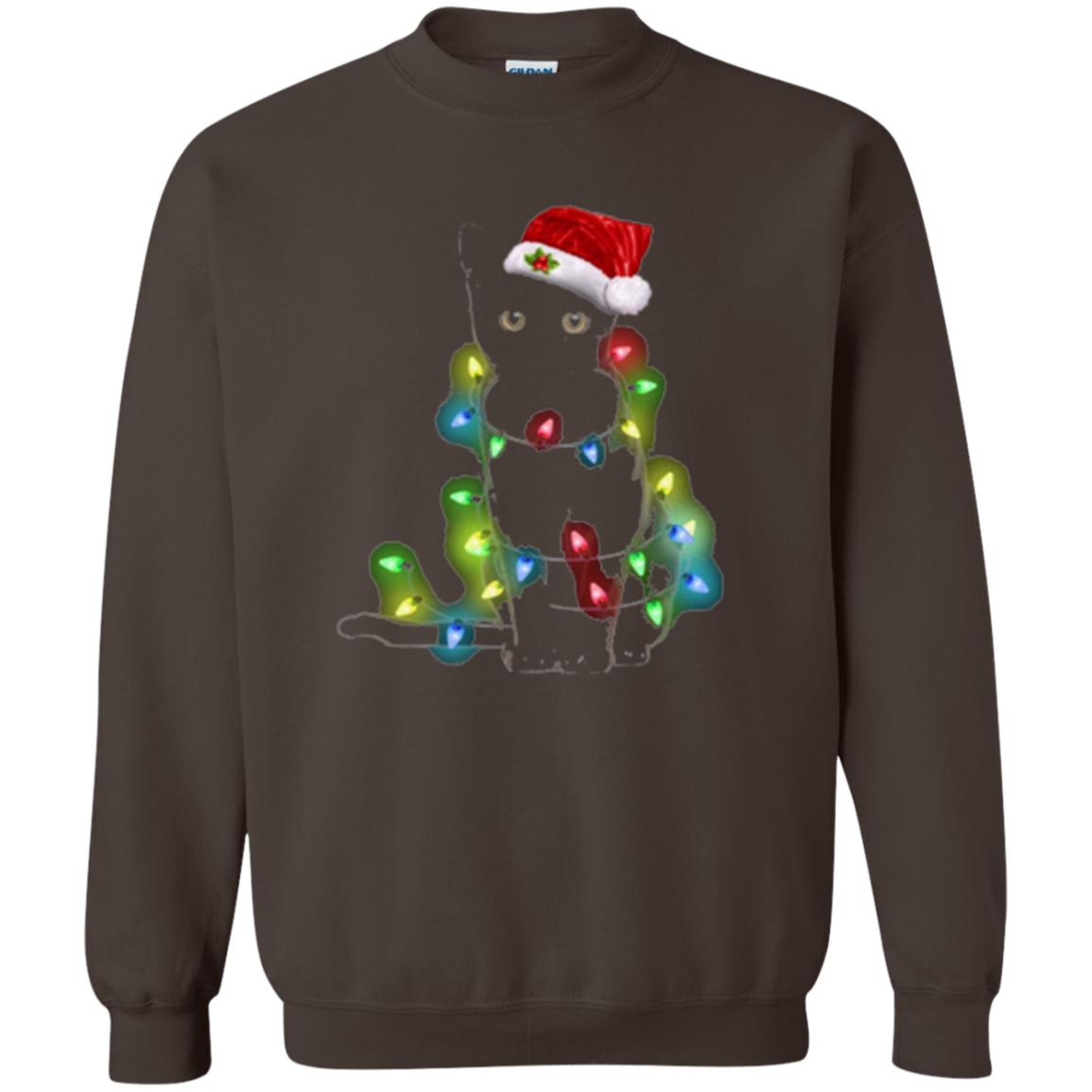 Christmas T-shirt Cat And Lights Dark Chocolate
