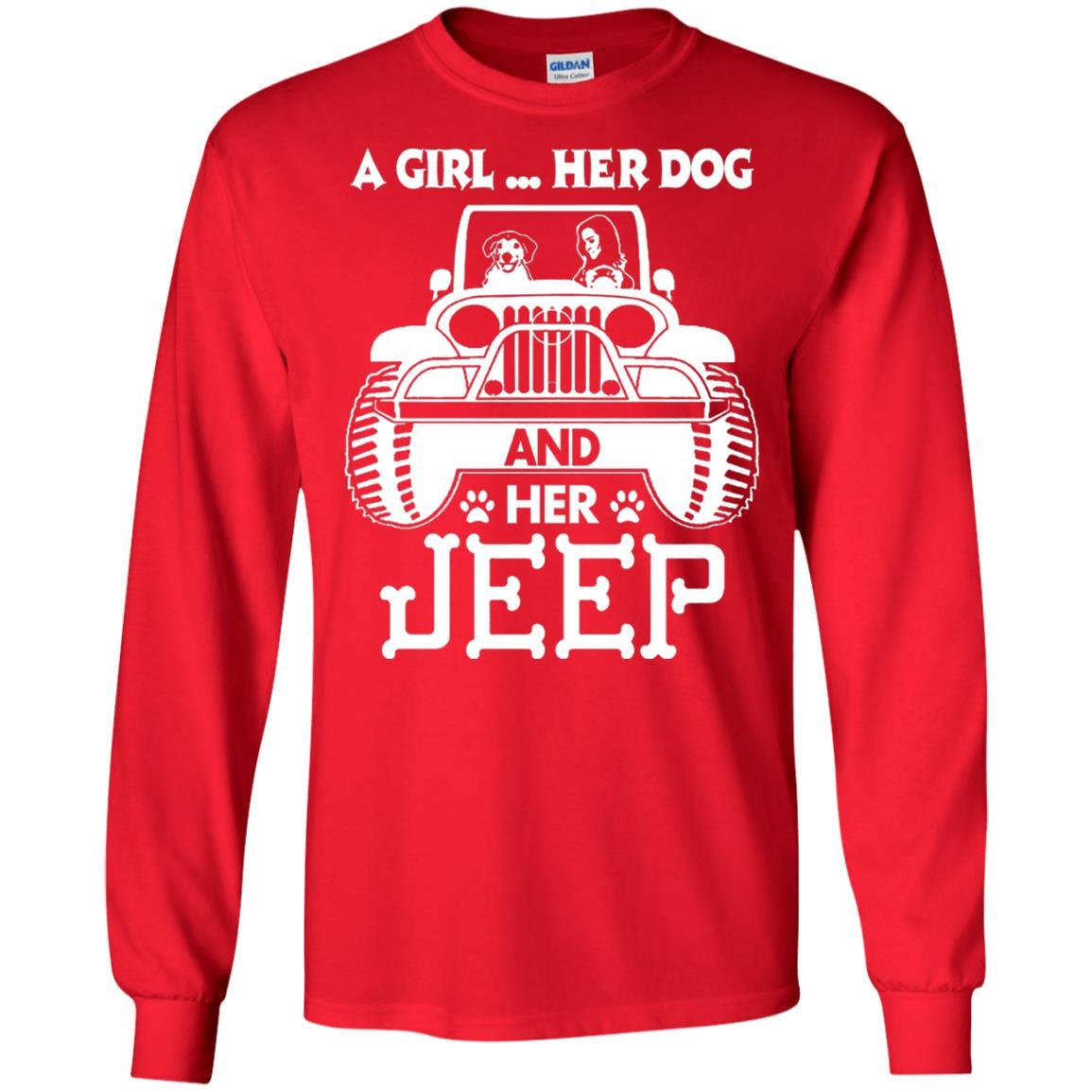 Dog Lover T-shirt A Girl Her Dog And Her Jeep Red