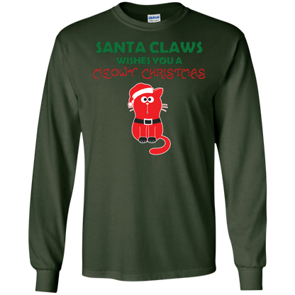 Christmas T-shirt Santa Claws Wishes You A Meowy Christmas Forest Green