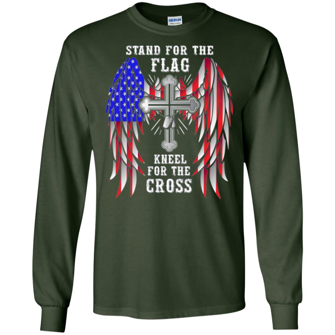 Christian T-shirt Stand For The Flag Kneel For The Cross Forest Green