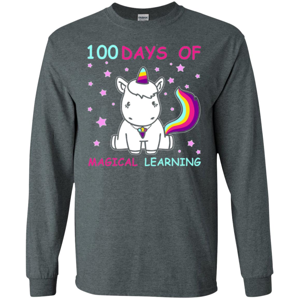 Unicorn Lover T-shirt 100 Days Of Mgical Learning Dark Heather