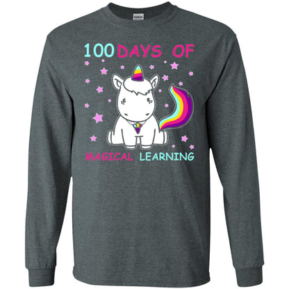 Unicorn Lover T-shirt 100 Days Of Mgical Learning Dark Heather