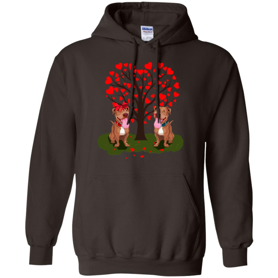 Valentine Pitbull Couple Heart Tree Shirt Dark Chocolate