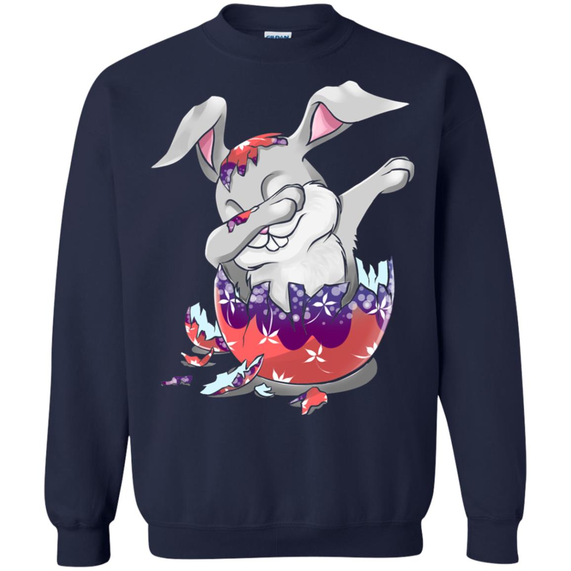 Funny Dabbing Bunny T-shirt For Kids Easter Gift Navy