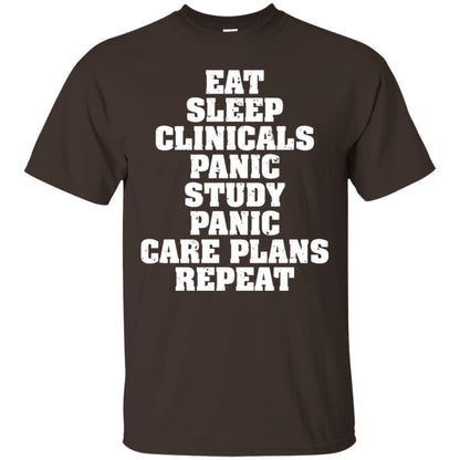 Funny Nursing Student T-shirt Eat Sleep Clinicals Panic Dark Chocolate