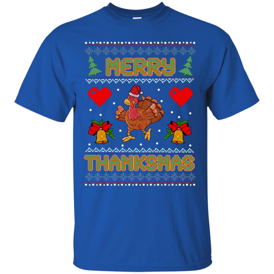 Merry Thanksmas Turkey Thanksgiving Gift Shirt For Mens Or Womens Royal