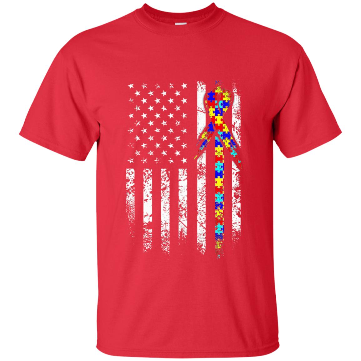 American Flag Distressed Autism Awareness T-shirt Red
