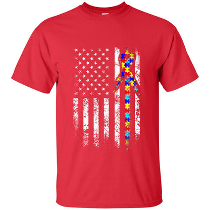 American Flag Distressed Autism Awareness T-shirt Red