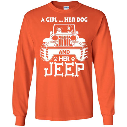 Dog Lover T-shirt A Girl Her Dog And Her Jeep Orange