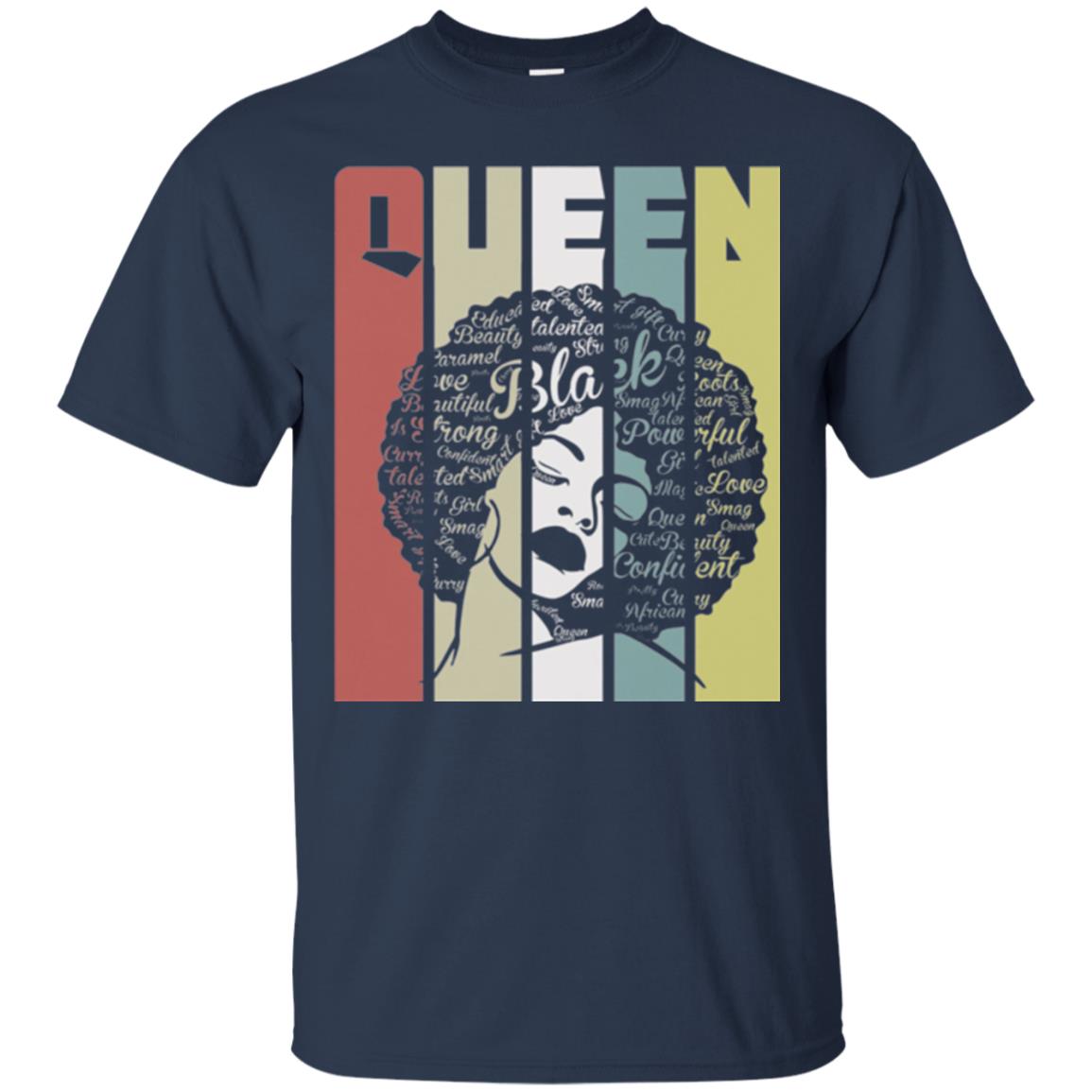 Vintage Retro Strong Black Woman With Natural Hair Afro T-shirt Navy