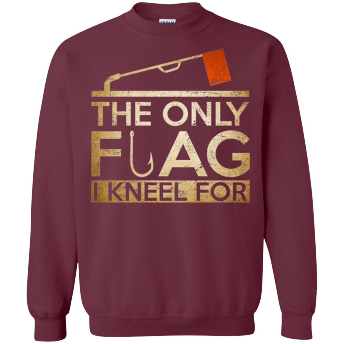 Ice Fishing T-shirt The Only Flag I Kneel For Maroon