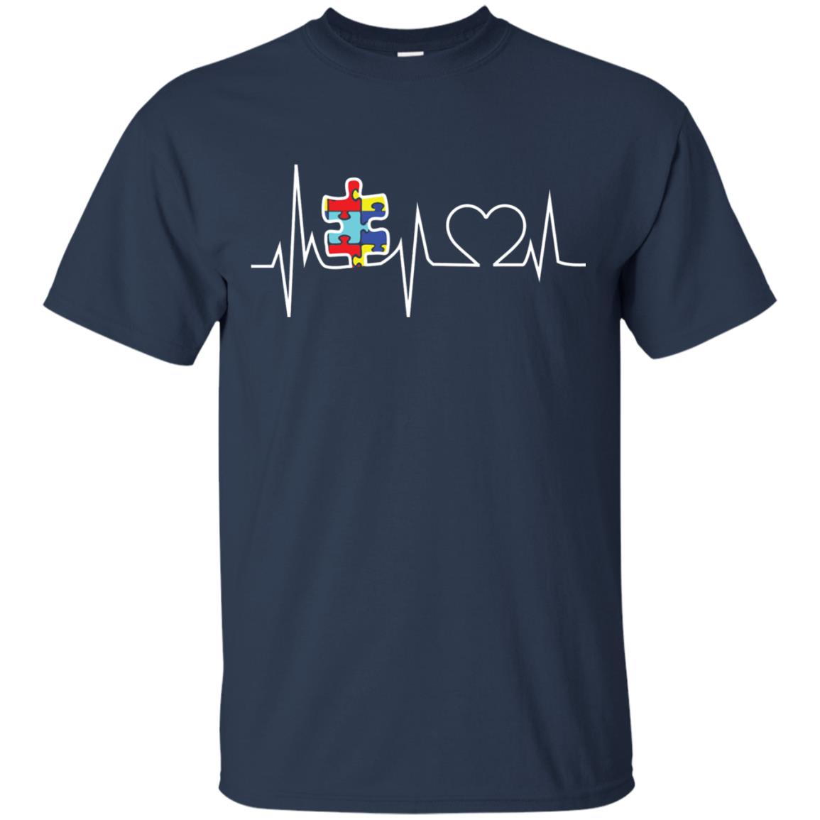 Autism Puzzle Heartbeat Autism Awareness Shirt Navy